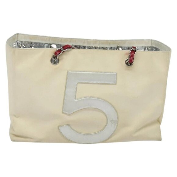 CHANEL Chain Tote Bag No5 Canvas Ivory Silver CC Auth 133727 - Picture 2 of 16